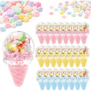 Thyle 24 Pcs Candy Containers for Party Favors Ice Cream Shaped Candy Boxes Bulk Cute Plastic Treat Containers for Cream Summer Gift Weddings Birthdays Home Party Supplies (Sweet Summer)