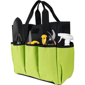 Portable Garden Tool Bag with 16 Pockets & Handle, Durable Waterproof Garden Tote Bag for women & Men, 900D Heavy Duty Gardening Tool Organizer and Storage Bags for Indoor & Outdoor, Green
