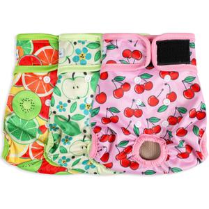 Female Dog Diapers - Premium Reusable Diapers for Doggie in Heat - Highly Absorbent Dog Diapers Female for Pet Incontinence with Adjustable Snaps Fruits, M (Medium (12-15Waist)