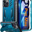 FNTCASE for iPhone 13 Pro Max Case: [Built-in Screen Protector & Kickstand] [Military Grade Drop Protection] Heavy Duty Full Protective Matte Textured Shockproof TPU Rugged Phone Cover - Blue