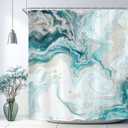 Riyidecor Teal Aqua Marble Shower Curtain Abstract Turquoise Ombre Ink Printed Luxury Texture Aesthetic Art Printed Fabric Polyester Waterproof 12 Pack Plastic Hooks for Bathroom Decor 72Wx72H