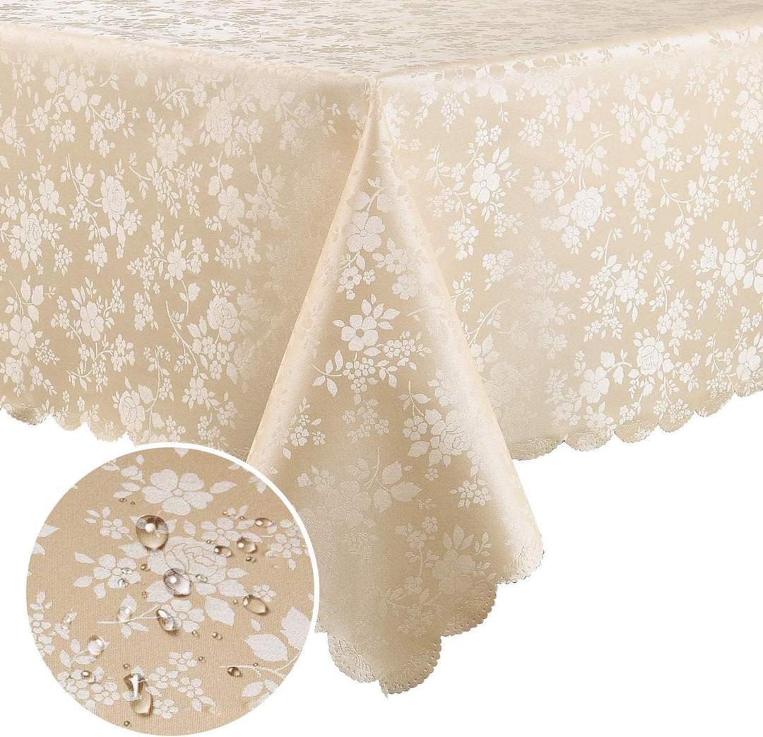 Smiry Rectangle Table Cloth, Waterproof Heavy Duty Vinyl Tablecloths, Wipeable Washable Table Cover for Kitchen and Dining Room (Beige, 60" X 84") (60x84 Inch, Beige)