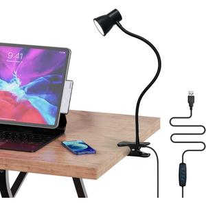 LUJOLUMIN Clip Desk Lamp, USB Reading Light, Flexible Neck Led Clamp Light with 3 Color Temperature Options, 10 Dimmable Brightness Levels for Working, Studying (8W)