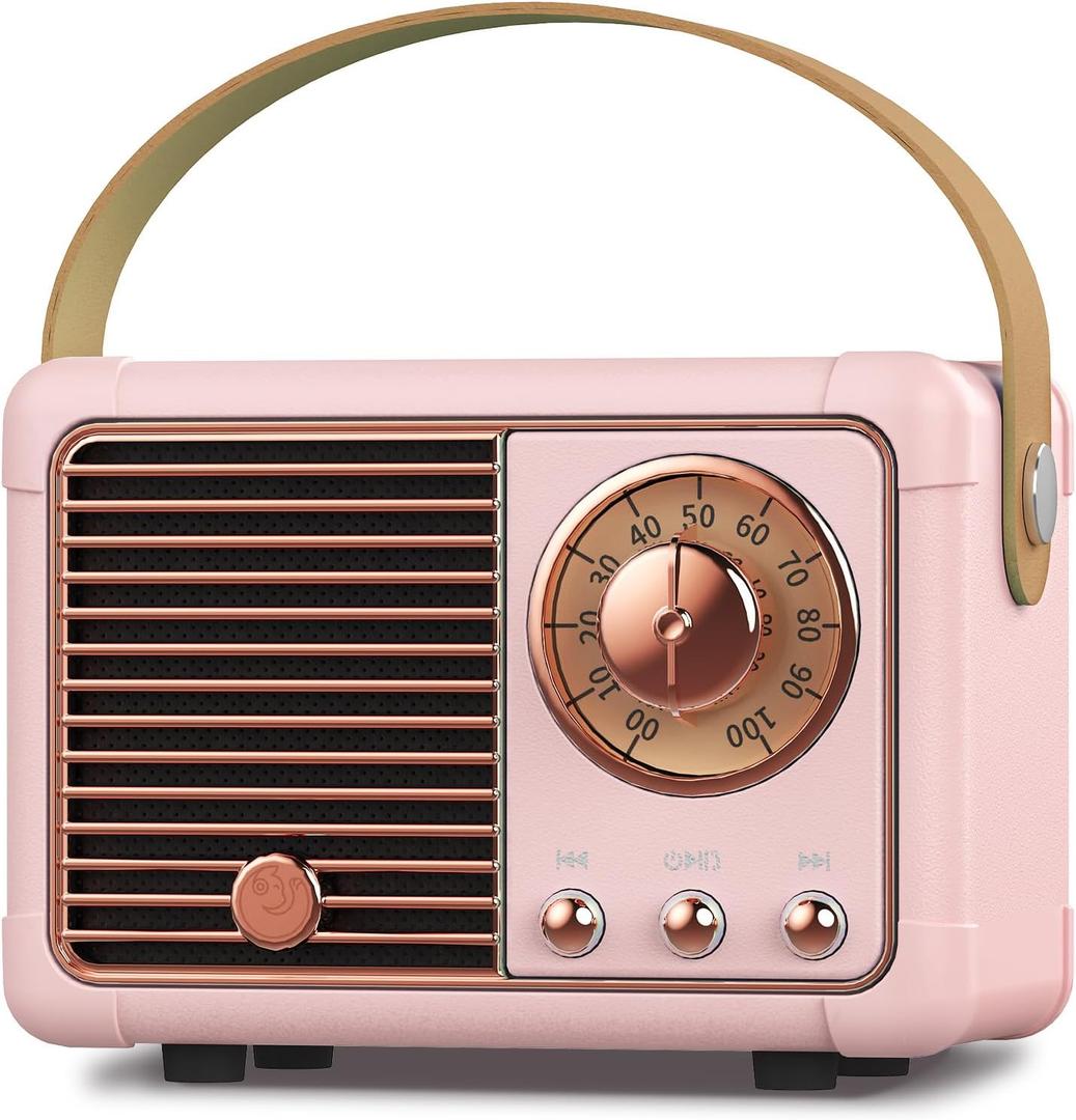 PRUNUS J-999 Retro Bluetooth Speaker, Vintage Decor, Mini Wireless Bluetooth Speaker, Cute Old Fashion Style Support USB/ TF Card/ AUX for Kitchen Desk Bedroom Office Party Outdoor(Pink)