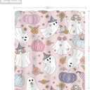 LIGHTINHOME Pink Halloween Shower Curtain 60Wx72H Inches 70s Retro Funny Ghost Y2K Cute Autumn Pumpkin Purple Flower Hippie Groovy Cloth Fabric Waterproof Polyester Bathroom Home Decor Set with Hooks