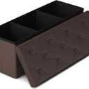 GLAXYFUR Storage Ottoman Bench, 43 Inches Folding Ottoman with 2 Dividers, PU Leather Foot Rest, End of Bed Bench, Storage Chest for Living Room, Bedroom and Entryway, Brown