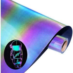 Reflective Heat Transfer Vinyl Reflective Rainbow HTV Rolls Pack 12 Inch x 7 Feet Iron on Vinyl for T-Shirts DIY Design, Silhouette Cameo Heat Press Machine(Rainbow HTV Vinyl
