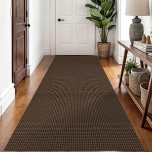 Braided Runner Rug 3x8 Ft Washable Runners for Hallways Non Slip Rubber Backed Kitchen Runners Cotton Entryway Runner Indoor, Woven Floor Carpet for Hall Kitchen Bedroom, Brown