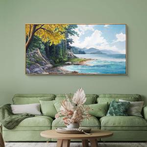 XLSJERAT Canvas Prints Wall Art Beach Ocean Waves Nature Pictures Stretched Canvas Wooden Framed for living Room Bedroom and Office - 24x48 Inches (Blue)