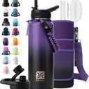 DYSANKY Insulated Water Bottle | Thickened Stainless Steel Vacuum Metal | Portable Sports Water Jug for Gym and Hiking with Straw, Carrier Bag, Handle Strap | BPAFree 40 oz, Purple/Black