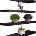 Wood Floating Shelves for Wall Decor, Rustic Wall Shelves for Bedroom Bathroom Kitchen Living Room, Set of 4 Walnut, 24 Inch