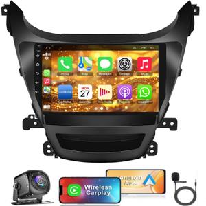 4+64GAndroid Car Radio for Hyundai Elantra 2014 2015 2016, 9"HD Touch Screen Car Stereo with Wireless Carplay&Android Auto, GPS /WiFi/Bluetooth 5.2/Backup Camera+MIC/DSP/HiFi/FM Radio/EQ/Mirror Link