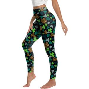 St Patricks Day Leggings for Women,Shamrock High Waist Pants Yoga Pants Bottoms Irish Outfit Plus Size Green Leggings Womens (L)