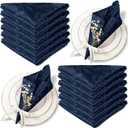 Aormenzy 50 Pack Navy Blue Satin Napkins, 17 x 17 Inches, Floral Pattern, Set of 50