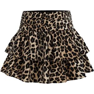 Girl's Leopard Mini Skirt Y2k Cheetah Layered Ruffle A Line Going Out Short Skirts 9YO