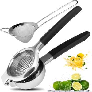 Lemon Squeezer Manual Stainless Steel with Strainers, Metal Citrus Press Juicer Bowl Heavy Duty - Lime Lemon Juicer Press, Lemon and Fruit Squeezer with Non-Slip Handles, Dishwasher Safe