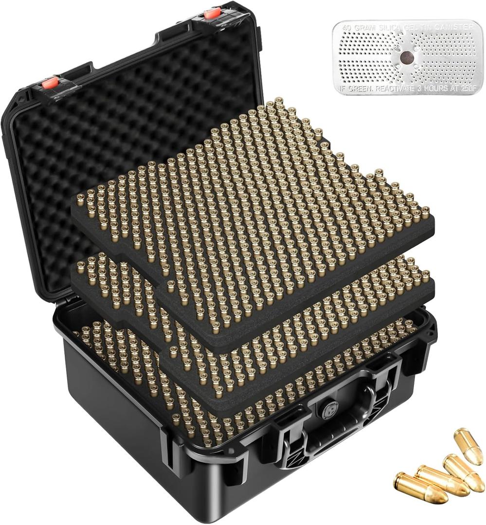 9mm Ammo Box Storage Case: Waterproof Ammo Case Organizer, Durable Ammunition Carrying Boxes for 9mm Luger, 9x19mm, .380ACP, .45, .22LR, .223, 5.56 Ammo Boxes for Can for Pistol Gun & Handgun Ammos