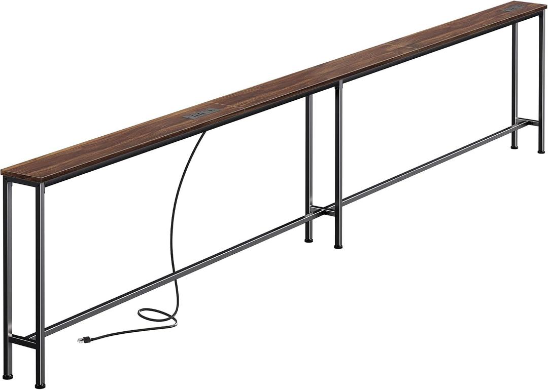 SUPERJARE 110.2 Inch Sofa Table with 2 Power Outlets and USB-C Port, 5.9"D x 110.2"W x 29.7"H