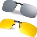 BLUE CUT Clip on Polarized Night Vision, Driving Sunglasses UV 400 Blocker To Wear Over Prescription Glasses