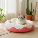 Cute Cat Beds Kitten Beds, Soft Small Dog Beds, Washable Pet Beds for Puppy and Kitty, Funny Donuts Shape, 24 Inch (Medium, Pink)