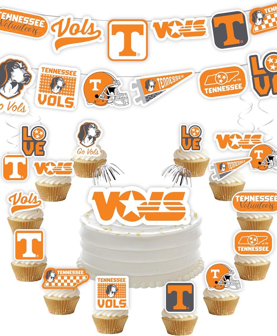 Tennessee Vols Party Supplies for Football, Birthday Gift, Graduation Party Banner and Cake Toppers (42 Pieces) (Tennessee Volunteers)