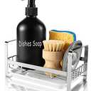 TEZZ Sponge Holder for Kitchen Sink, Stainless Steel Kitchen Storage Sink Caddy for Organizing Sponge, Brush & Dish Soap Dispenser, Sink Organizer Rack with Adhesive or Counter top, Silver