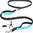 Laqibak Hands Free Dog Leash, Adjustable Waist Leash for Dog, Handle Bungee 4.2-6.7 Feet Long with Reflective Stitches for Walking Hiking Running, Fits 26"- 43" Waist, Black & Blue