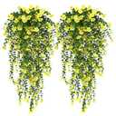 RECUTMS Artificial Hanging Flowers for Outdoors 4 Pcs Fake Mums Plant Decor Realistic Real Touch Silk Flower UV Resistant Trailing Vine Look Real for Yard Porch Patio Garden Balcony (Yellow)