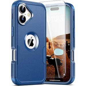 for iPhone 17 Case, 2X Screen Protector, Anti-Drop, 3‑Layer Military Grade Shockproof, Heavy Duty Protective Phone Cover, 6.3-Inch, Blue