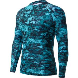 HUGE SPORTS Men's Rash Guard Long Sleeves UPF 50+ UV Sun Protection Quick Drying Splice Compression Swim Shirts (3X-Large, Pixel Green)