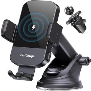 CHGeek Wireless Car Charger, 15W Fast Charging Auto Clamping Phone Holders for Your Car Phone Mount for Car fit for iPhone 17 16 15 14 13 12 Pro Max 11 XR XS, Samsung Galaxy S25 Ultra S24 S23, Black