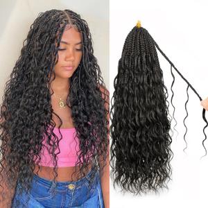 Goddess Box Braids Pure Protein Fiber Close to Human Hair 18 Inch 8 Packs Boho Crochet Braids with Soft Curls Bohemian Braids Crochet Hair for Black Women (18Inch,2#)