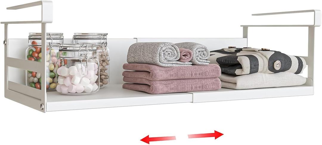 Expandable Under Cabinet Shelf Organizer with 0.94-Inch Thick Clips, Heavy Duty Extendable Under Shelf Storage Basket for Pantry or Laundry Room, White, 1 Pack, Interior: 4.13" H x 7.2" D