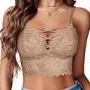 Avidlove Bralettes for Women V Neck Lace Camisole Y2K Tank Top Strappy Cami Unpadded Bra Lingerie Crop Tops Outfits (Large, Latte)