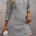 PRETTYGARDEN Womens Long Sleeve Hoodies Dress 2026 Fall Texture Button Oversized Sweatshirts Spring Dresses with Pockets (Gray, S)