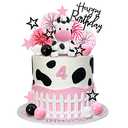 Cow Cake Topper Farm Themed Birthday Supplies With Miniature Figurines Wheats Animal Decorations (Ornaments)