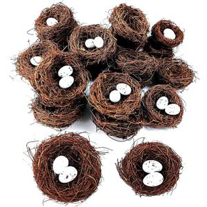 GXXMEI 24PCS/Set Small Faux Bird Nest with Eggs for Crafts, Artificial Rattan Birds Nest for Easter Wedding Home Party Christmas Tree Decoration (8pcs Mixed Small Size Nest, 16pcs Eggs)