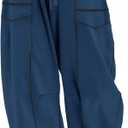 Aoysky Womens Baggy Barrel Wide Leg Pants Casual Drawstring Elastic Waist Contrast Stitch Workout Sweat Pants with Pockets, Large