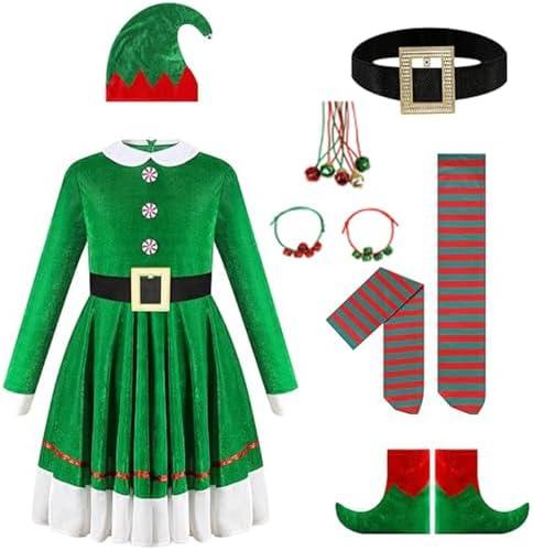 VBGIETY Elf Costume Christmas Jacket Belt Pants Holiday Green Party Outfits for Adults Couples Elf Costume for Women, Size M