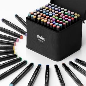Alcohol Markers 80 Colors,Chisel & Fine Dual Tip Marker Set for Adults,Permanent Markers Pens Coloring Alcohol Marker Perfect Halloween Christmas Gift for Painting Coloring Sketching