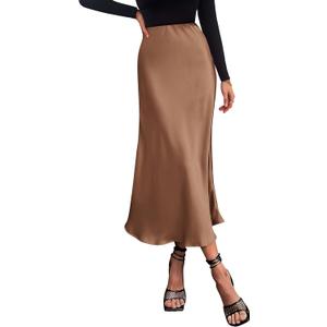 PRETTYGARDEN Women's Satin Skirts Dressy Casual 2026 Fall High Waisted Cocktail Wedding Flowy Elegant A Line Midi Skirt (Beige, M)