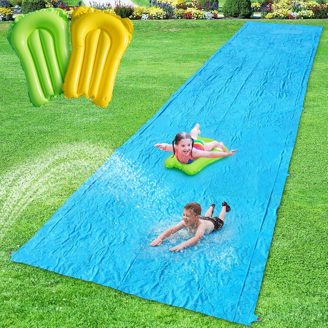 40FT Slip Lawn Water Slide, Giant Slip, Splash and Slide for Kids Teens and Adults - Summer Slip Water and Slides Heavy Duty for Outdoor Backyard Lawn Summer Party with 14 Stakes and 2 Bodyboards (X-Large)
