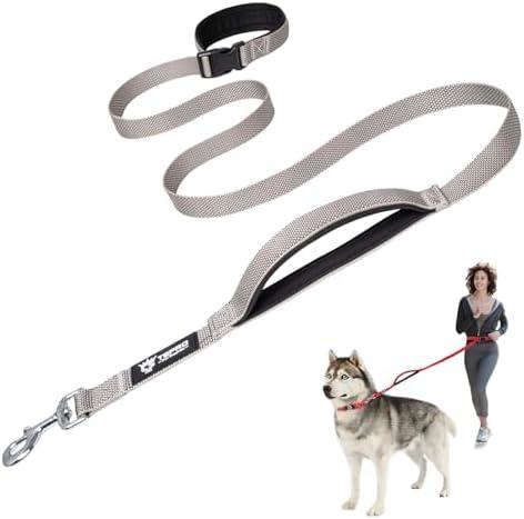 TSPRO Hands Free Dog Leash for Medium to Large Dogs, Adjustable Durable Leash with Comfortable Safety Padded Handle, Heavy Duty Metal Clasp for Walking, Running, Training (Gray), L