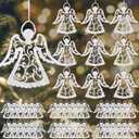 Lunmon 48 Pcs Crochet Angel Ornaments for Christmas Tree Christmas Crocheted Hanging Decor for Winter Decorations Xmas Home Office Wall Window Mantel Party Woven Gift, 6 Styles (3.5 Inch)