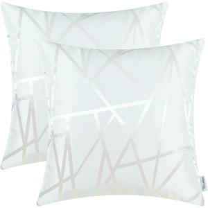 CaliTime Pack of 2 Throw Pillow Covers Cases for Couch Sofa Home Decor Modern Shining & Dull Contrast Triangles Abstract Lines Geometric 18 X 18 Inches White (18" x 18" (Pack of 2), Triangles - White)