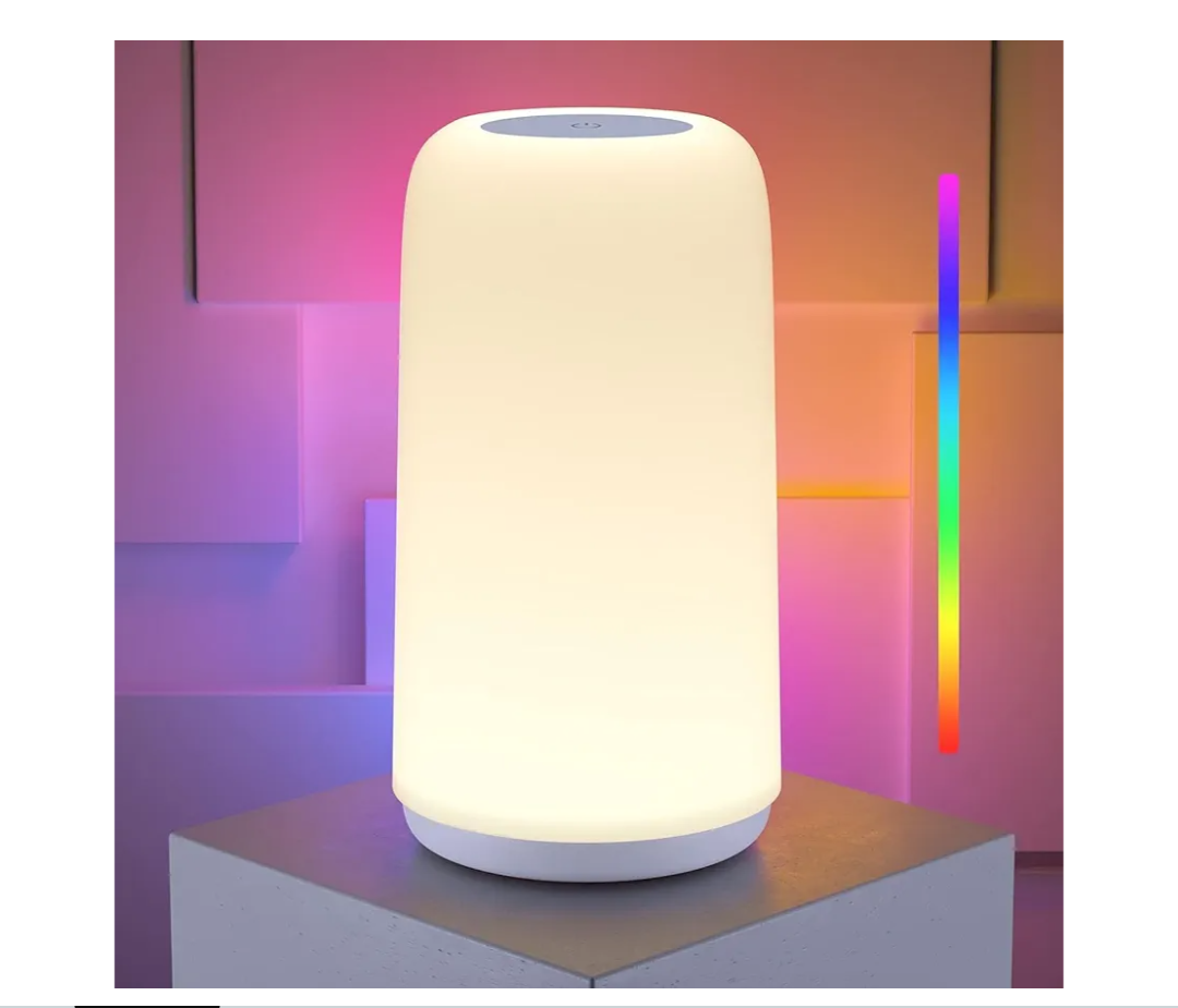 Touch Bedside Table Lamp, [Sleek Design & RGB Mode] 3 Way Dimmable Small Lamp for Bedroom, LED Lamp with Warm White Lights, Multi-Color Smart Nightstand Lamp for for Living Room Home Gifts
