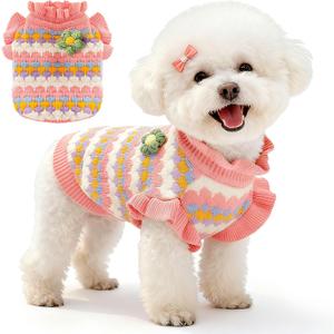 BAEJMJK Cute Flower Small Dog Sweater Soft Girl Dog Clothes Turtleneck Warm Pet Puppy Knitted Pullover Princess Dogs Cats Outfits(Pink,Medium)