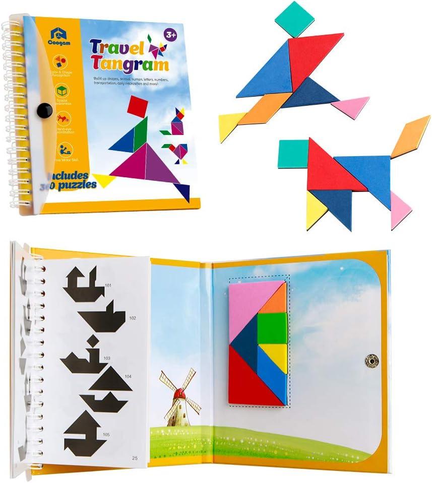 Coogam Travel Tangram Puzzle  Magnetic Pattern Block Book Road Trip Game Jigsaw Shapes Dissection STEM Games with Solution for Kid Adult Challenge  IQ Educational Toy Gift Brain Teasers 360 Patterns