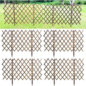 ShopLaLa Garden Fence (4 Pack, Total 24ft (L)) Wooden Lattice Panels for Outside Flower Edging for Yard Lawn Landscape Porch Patio Outdoor Decor, Expandable Wood Plant Trellis Fences and Gate for Dogs