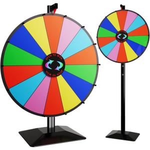 T-SIGN 24 Inch Dual Use Spinning Prize Wheel 14 Slots Color Tabletop and Floor Roulette Wheel of Fortune with Dry Erase Marker and Eraser Win The Fortune Spinner Game for Carnival Trade Show